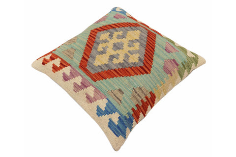 handmade Traditional Pillow Rust Blue Hand-Woven SQUARE 100% WOOL Hand woven turkish pillow2 x 2