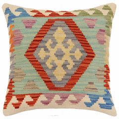 handmade Traditional Pillow Rust Blue Hand-Woven SQUARE 100% WOOL Hand woven turkish pillow2' x 2'