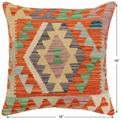 handmade Traditional Pillow Rust Blue Hand-Woven SQUARE 100% WOOL Hand woven turkish pillow2 x 2