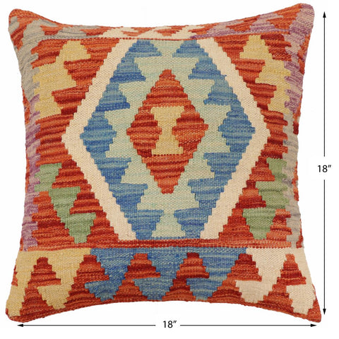 handmade Traditional Pillow Rust Blue Hand-Woven SQUARE 100% WOOL Hand woven turkish pillow2 x 2