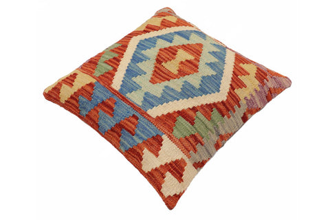 handmade Traditional Pillow Rust Blue Hand-Woven SQUARE 100% WOOL Hand woven turkish pillow2 x 2