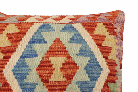 handmade Traditional Pillow Rust Blue Hand-Woven SQUARE 100% WOOL Hand woven turkish pillow2 x 2