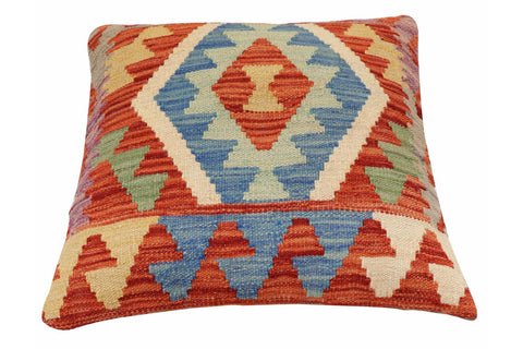 handmade Traditional Pillow Rust Blue Hand-Woven SQUARE 100% WOOL Hand woven turkish pillow2 x 2
