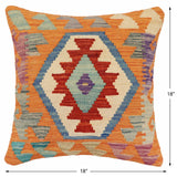 handmade Traditional Pillow Rust Blue Hand-Woven SQUARE 100% WOOL Hand woven turkish pillow2' x 2'