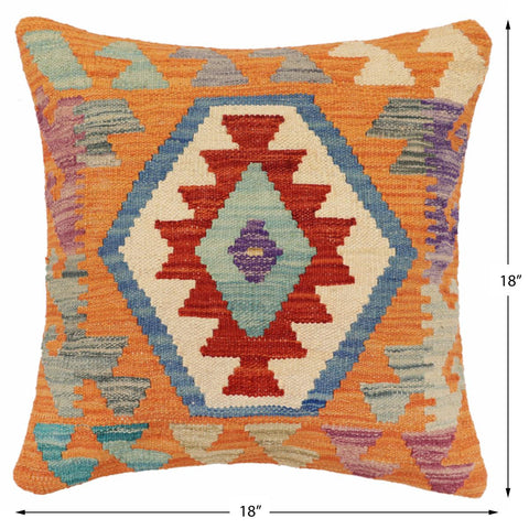 handmade Traditional Pillow Rust Blue Hand-Woven SQUARE 100% WOOL Hand woven turkish pillow2' x 2'