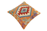 handmade Traditional Pillow Rust Blue Hand-Woven SQUARE 100% WOOL Hand woven turkish pillow2' x 2'
