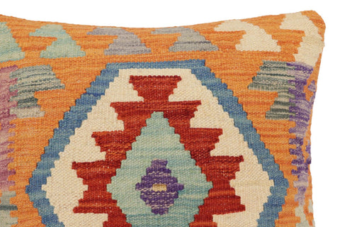 handmade Traditional Pillow Rust Blue Hand-Woven SQUARE 100% WOOL Hand woven turkish pillow2' x 2'