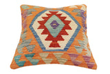 handmade Traditional Pillow Rust Blue Hand-Woven SQUARE 100% WOOL Hand woven turkish pillow2' x 2'