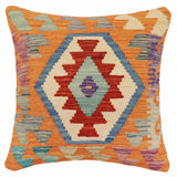 handmade Traditional Pillow Rust Blue Hand-Woven SQUARE 100% WOOL Hand woven turkish pillow2' x 2'