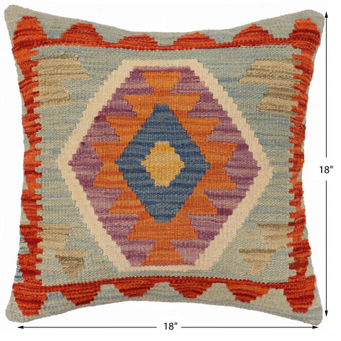 handmade Traditional Pillow Blue Rust Hand-Woven SQUARE 100% WOOL Hand woven turkish pillow2 x 2