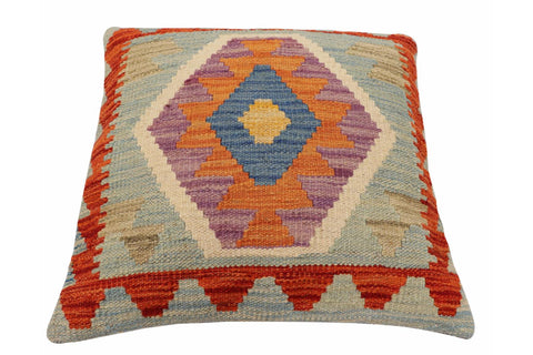 handmade Traditional Pillow Blue Rust Hand-Woven SQUARE 100% WOOL Hand woven turkish pillow2 x 2