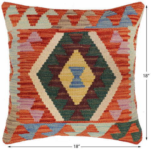 handmade Traditional Pillow Rust Blue Hand-Woven SQUARE 100% WOOL Hand woven turkish pillow2 x 2