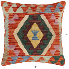 handmade Traditional Pillow Rust Blue Hand-Woven SQUARE 100% WOOL Hand woven turkish pillow2' x 2'