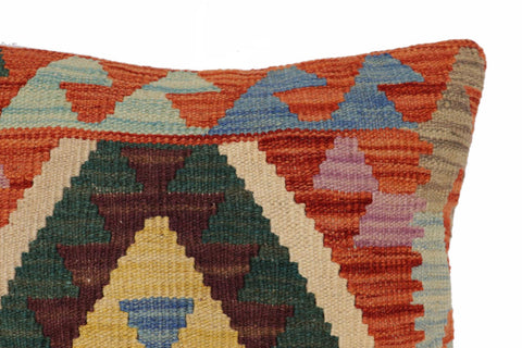 handmade Traditional Pillow Rust Blue Hand-Woven SQUARE 100% WOOL Hand woven turkish pillow2 x 2