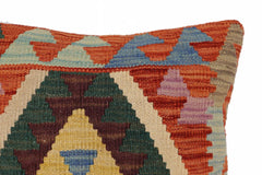 handmade Traditional Pillow Rust Blue Hand-Woven SQUARE 100% WOOL Hand woven turkish pillow2' x 2'