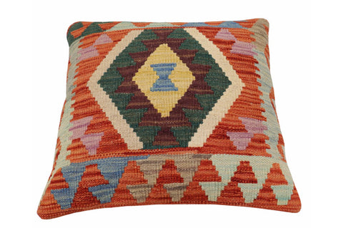 handmade Traditional Pillow Rust Blue Hand-Woven SQUARE 100% WOOL Hand woven turkish pillow2 x 2