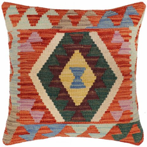 handmade Traditional Pillow Rust Blue Hand-Woven SQUARE 100% WOOL Hand woven turkish pillow2 x 2