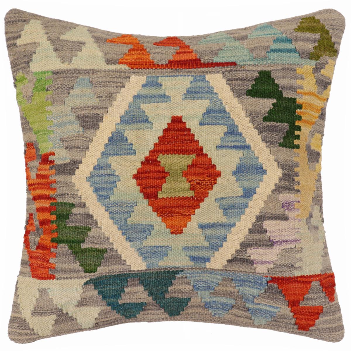 handmade Traditional Pillow Gray Rust Hand-Woven SQUARE 100% WOOL Hand woven turkish pillow2' x 2'