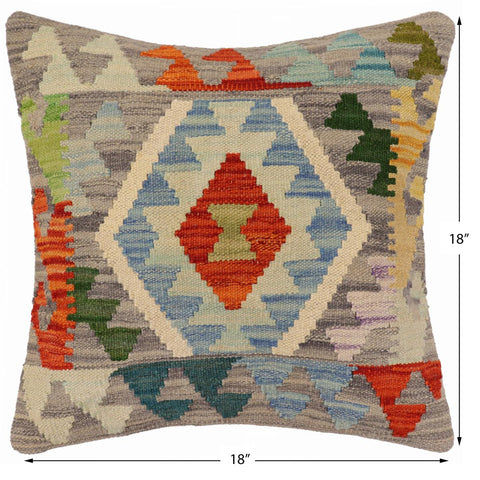 handmade Traditional Pillow Gray Rust Hand-Woven SQUARE 100% WOOL Hand woven turkish pillow2 x 2