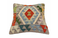 handmade Traditional Pillow Gray Rust Hand-Woven SQUARE 100% WOOL Hand woven turkish pillow2' x 2'