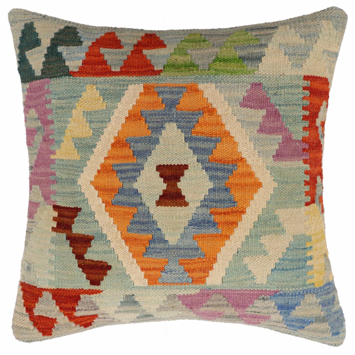 handmade Traditional Pillow Blue Rust Hand-Woven SQUARE 100% WOOL Hand woven turkish pillow2 x 2