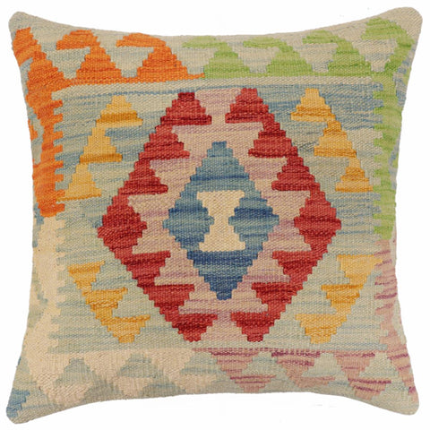 handmade Traditional Pillow Blue Red Hand-Woven SQUARE 100% WOOL  Hand woven turkish pillow  2 x 2