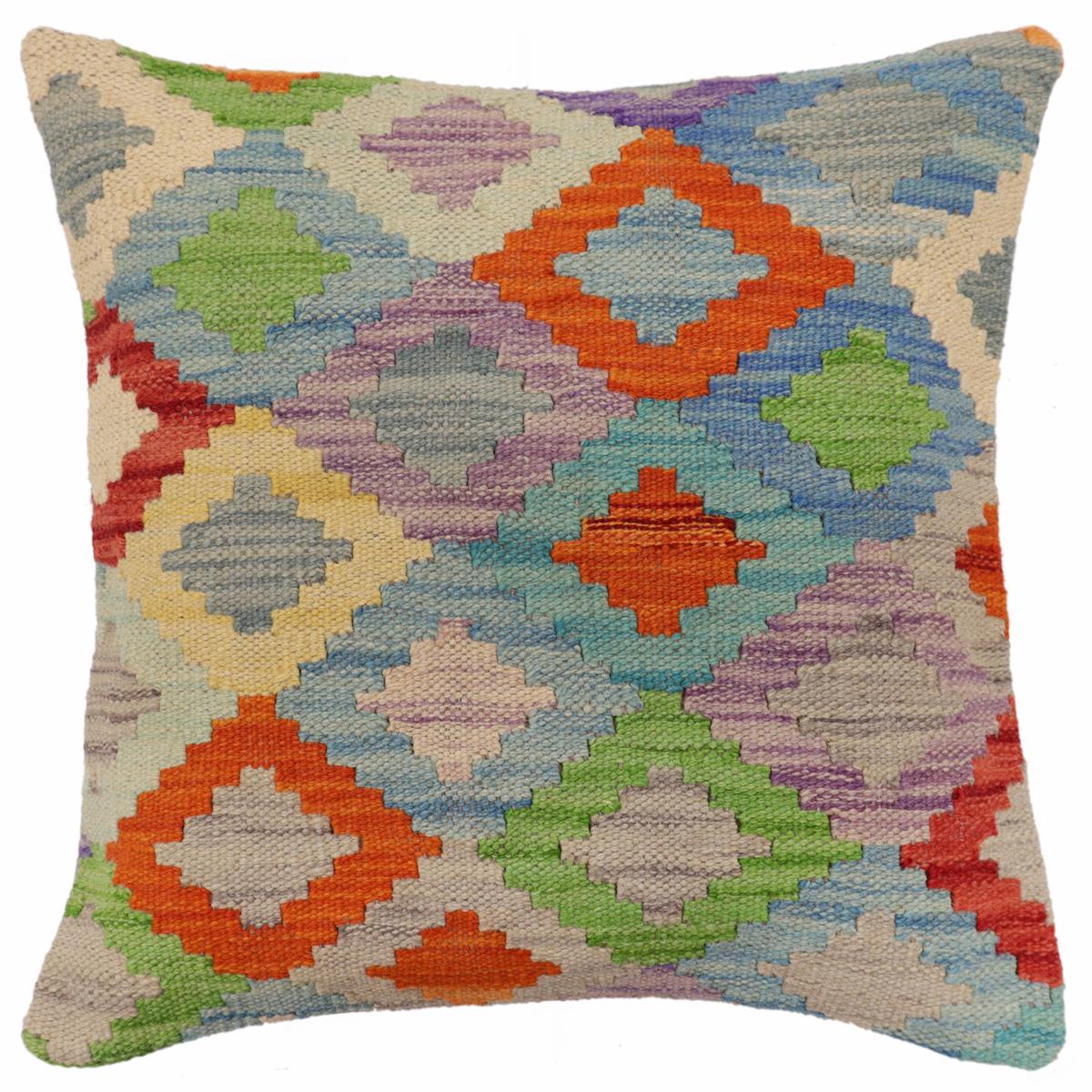 handmade Traditional Pillow Blue Rust Hand-Woven SQUARE 100% WOOL Hand woven turkish pillow2 x 2