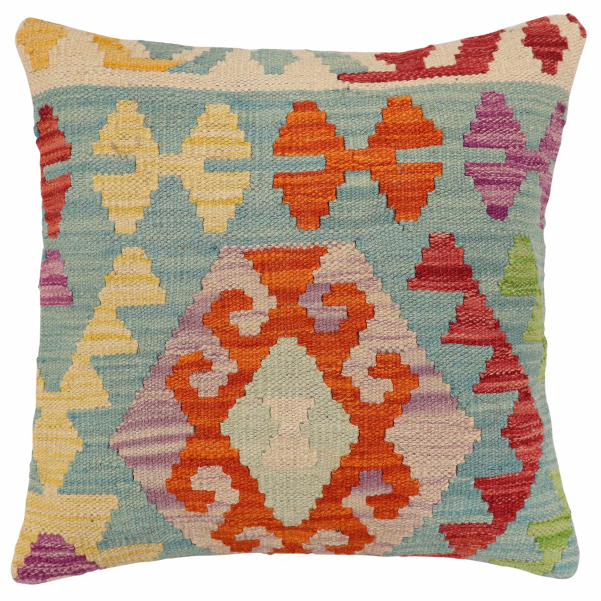 handmade Traditional Pillow Blue Rust Hand-Woven SQUARE 100% WOOL Hand woven turkish pillow2' x 2'