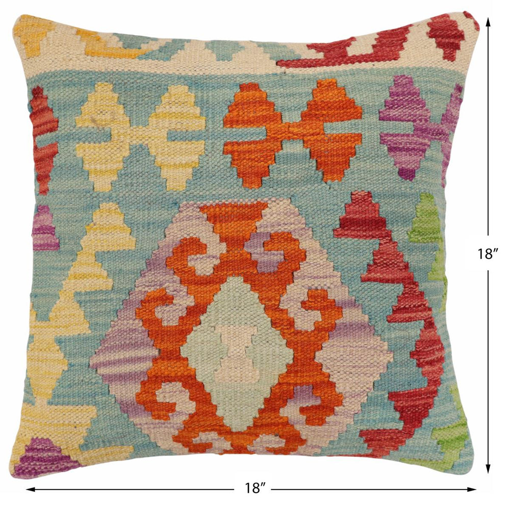 handmade Traditional Pillow Blue Rust Hand-Woven SQUARE 100% WOOL Hand woven turkish pillow2' x 2'