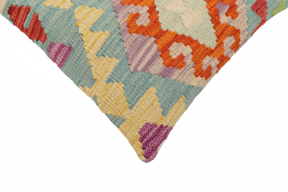 handmade Traditional Pillow Blue Rust Hand-Woven SQUARE 100% WOOL Hand woven turkish pillow2' x 2'