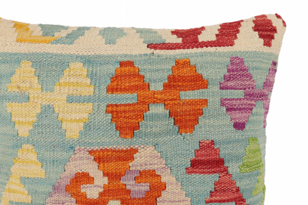 handmade Traditional Pillow Blue Rust Hand-Woven SQUARE 100% WOOL Hand woven turkish pillow2' x 2'