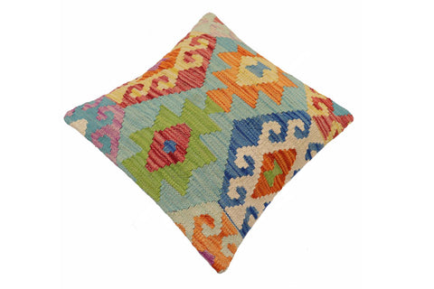 handmade Traditional Pillow Blue Rust Hand-Woven SQUARE 100% WOOL Hand woven turkish pillow2 x 2
