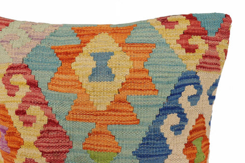 handmade Traditional Pillow Blue Rust Hand-Woven SQUARE 100% WOOL Hand woven turkish pillow2 x 2