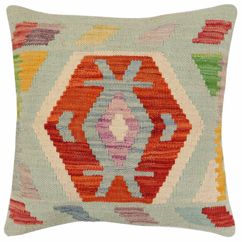 handmade Traditional Pillow Blue Rust Hand-Woven SQUARE 100% WOOL Hand woven turkish pillow2 x 2