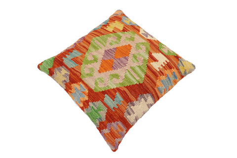 handmade Traditional Pillow Rust Blue Hand-Woven SQUARE 100% WOOL Hand woven turkish pillow2 x 2