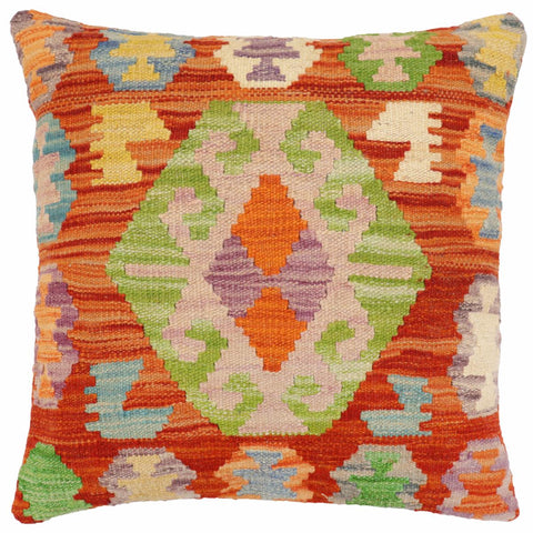 handmade Traditional Pillow Rust Blue Hand-Woven SQUARE 100% WOOL Hand woven turkish pillow2 x 2