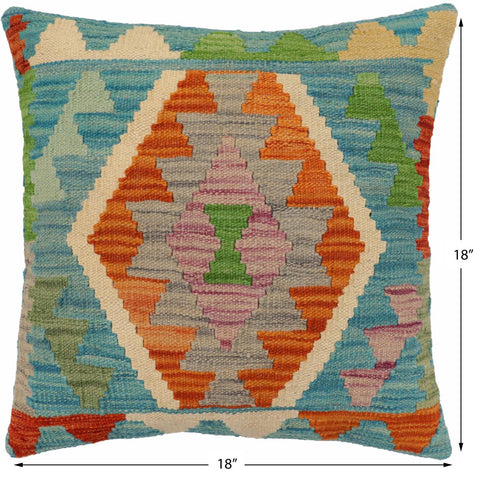 handmade Traditional Pillow Blue Rust Hand-Woven SQUARE 100% WOOL Hand woven turkish pillow2 x 2