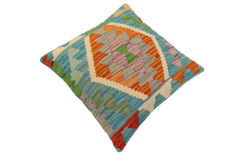 handmade Traditional Pillow Blue Rust Hand-Woven SQUARE 100% WOOL Hand woven turkish pillow2 x 2