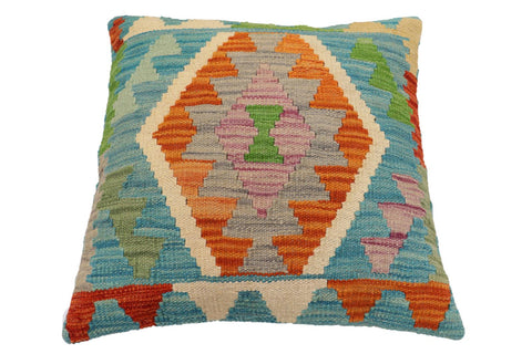 handmade Traditional Pillow Blue Rust Hand-Woven SQUARE 100% WOOL Hand woven turkish pillow2 x 2