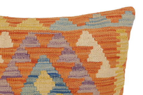 handmade Traditional Pillow Orange Blue Hand-Woven SQUARE 100% WOOL Hand woven turkish pillow2' x 2'