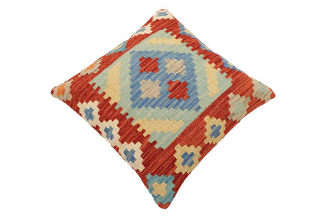 handmade Traditional Pillow Rust Blue Hand-Woven SQUARE 100% WOOL Hand woven turkish pillow2 x 2