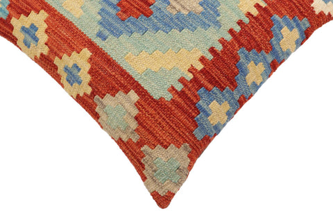 handmade Traditional Pillow Rust Blue Hand-Woven SQUARE 100% WOOL Hand woven turkish pillow2 x 2