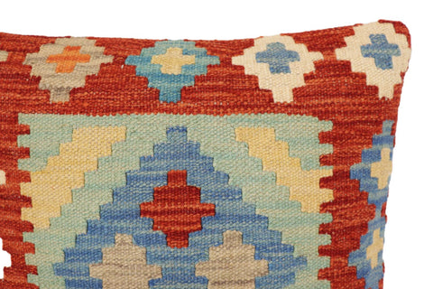 handmade Traditional Pillow Rust Blue Hand-Woven SQUARE 100% WOOL Hand woven turkish pillow2 x 2