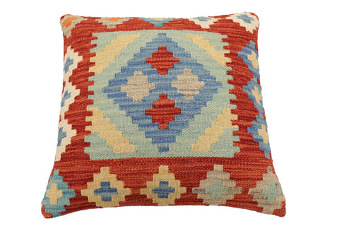 handmade Traditional Pillow Rust Blue Hand-Woven SQUARE 100% WOOL Hand woven turkish pillow2 x 2