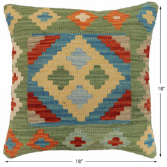 handmade Traditional Pillow Green Rust Hand-Woven SQUARE 100% WOOL Hand woven turkish pillow2' x 2'