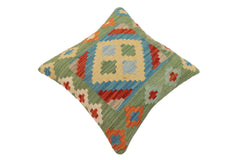 handmade Traditional Pillow Green Rust Hand-Woven SQUARE 100% WOOL Hand woven turkish pillow2' x 2'