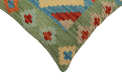 handmade Traditional Pillow Green Rust Hand-Woven SQUARE 100% WOOL Hand woven turkish pillow2' x 2'