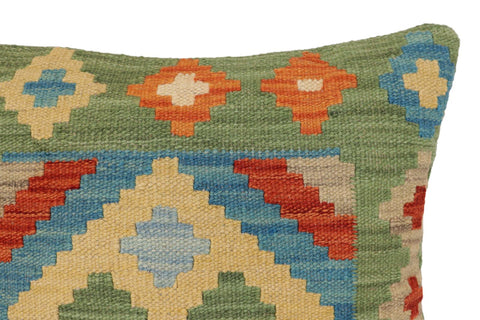 handmade Traditional Pillow Green Rust Hand-Woven SQUARE 100% WOOL Hand woven turkish pillow2 x 2