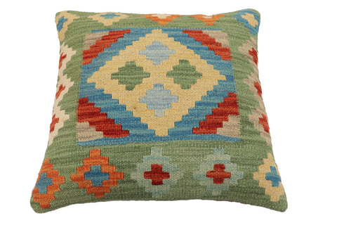 handmade Traditional Pillow Green Rust Hand-Woven SQUARE 100% WOOL Hand woven turkish pillow2 x 2