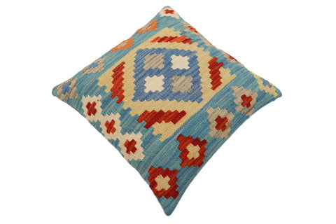 handmade Traditional Pillow Blue Rust Hand-Woven SQUARE 100% WOOL Hand woven turkish pillow2 x 2